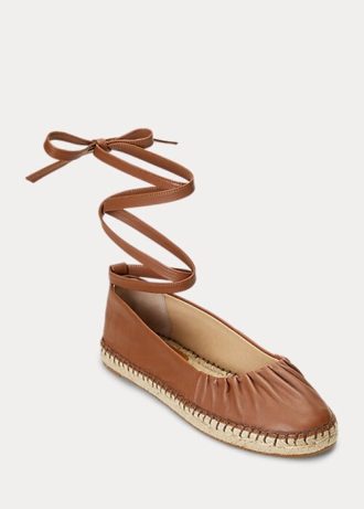 Sapatos baixos Ralph Lauren Cecilia Nappa de couro marrom feminino com cadarço