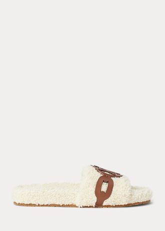 Sapatos baixos Ralph Lauren Dixie com acabamento em couro de ovelha creme para mulheres