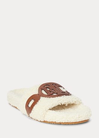 Sapatos baixos Ralph Lauren Dixie com acabamento em couro de ovelha creme para mulheres