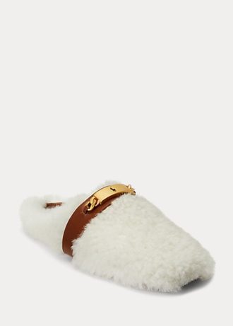 Sapatos baixos Ralph Lauren Polo ID Shearling femininos brancos