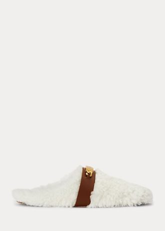 Sapatos baixos Ralph Lauren Polo ID Shearling femininos brancos