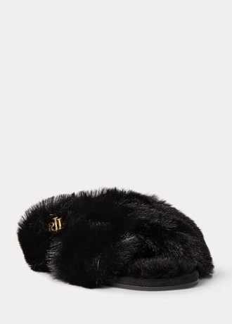Sapatos baixos Ralph Lauren Sydni com pele sintética pretos para mulheres