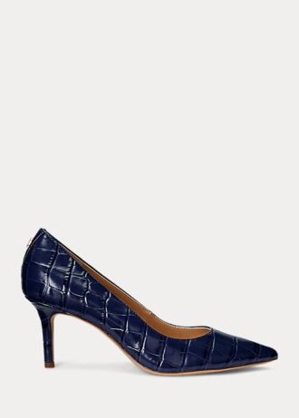 Sapatos de couro com relevo Ralph Lauren Lanette azul marinho femininos