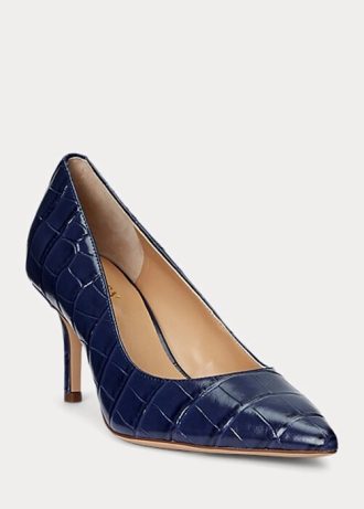 Sapatos de couro com relevo Ralph Lauren Lanette azul marinho femininos
