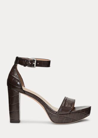 Sapatos de couro com relevo Ralph Lauren Sylvia marrom femininos