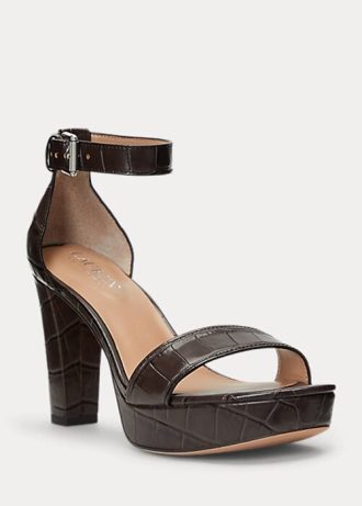 Sapatos de couro com relevo Ralph Lauren Sylvia marrom femininos