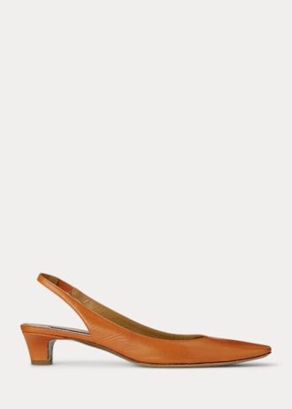 Sapatos de salto alto Ralph Lauren Kels de couro amarelo escuro femininos