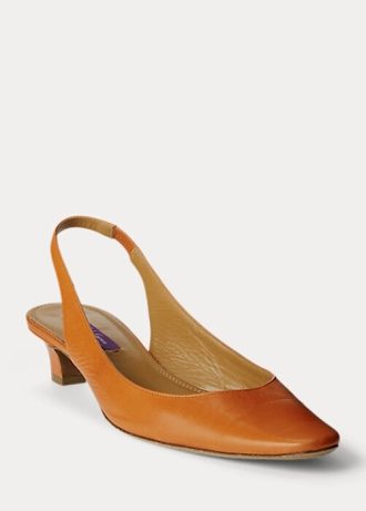 Sapatos de salto alto Ralph Lauren Kels de couro amarelo escuro femininos