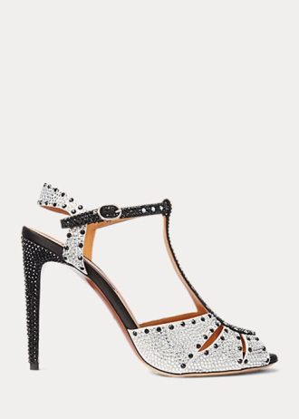 Sapatos de salto alto Ralph Lauren Vasile com detalhes em cetim preto/branco femininos