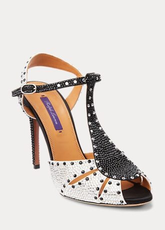 Sapatos de salto alto Ralph Lauren Vasile com detalhes em cetim preto/branco femininos