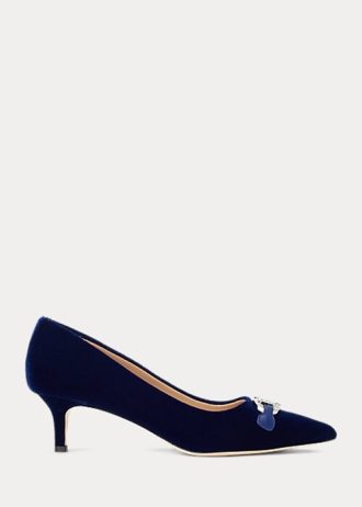 Sapatos de veludo Ralph Lauren Amory Velvet femininos azul marinho