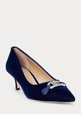 Sapatos de veludo Ralph Lauren Amory Velvet femininos azul marinho