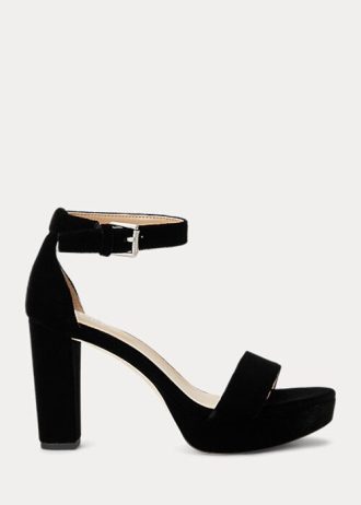 Sapatos de veludo Ralph Lauren Sylvia femininos pretos
