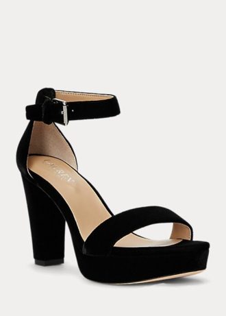 Sapatos de veludo Ralph Lauren Sylvia femininos pretos