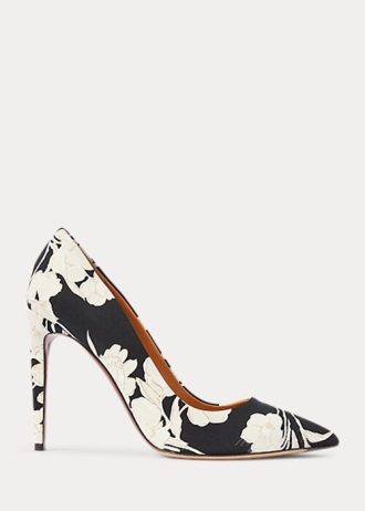 Sapatos Ralph Lauren Celia com estampa floral, pretos/creme, femininos