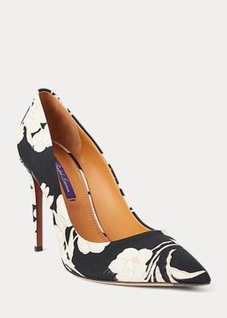 Sapatos Ralph Lauren Celia com estampa floral, pretos/creme, femininos