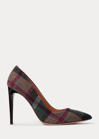 Sapatos Ralph Lauren Celia Xadrez de Lã Verde/Vermelho Feminino