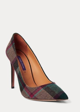 Sapatos Ralph Lauren Celia Xadrez de Lã Verde/Vermelho Feminino
