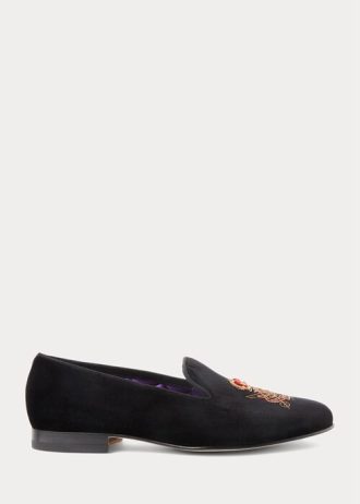 Sapatos sociais de veludo Ralph Lauren Alonzo Bullion Crest masculinos pretos