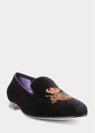 Sapatos sociais de veludo Ralph Lauren Alonzo Bullion Crest masculinos pretos