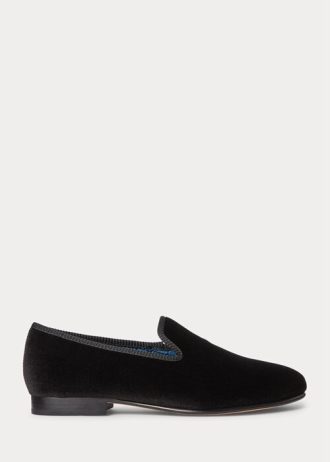 Sapatos sociais de veludo Ralph Lauren Paxton masculinos pretos
