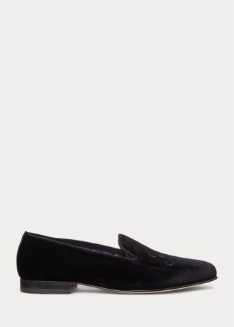 Sapatos sociais masculinos pretos Ralph Lauren Alonzo de veludo bordado