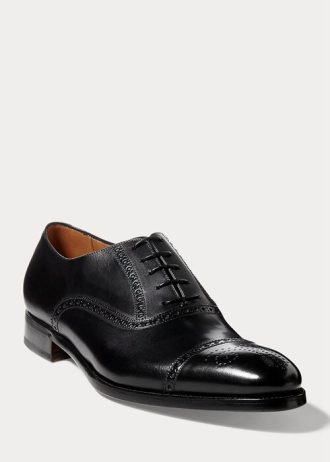 Sapatos sociais masculinos pretos Ralph Lauren Denver com biqueira