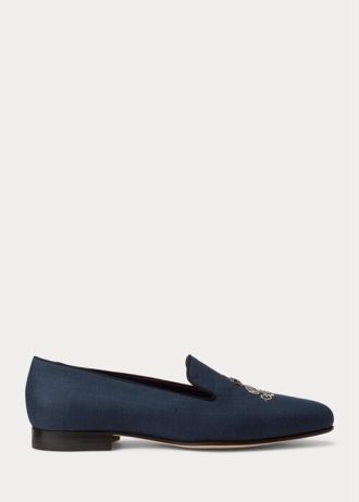 Sapatos sociais masculinos Ralph Lauren Alonzo Bullion em linho azul
