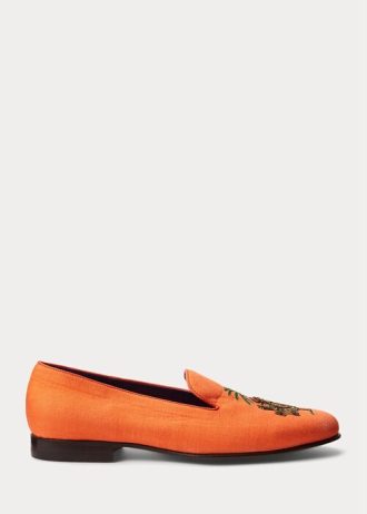 Sapatos sociais masculinos Ralph Lauren Alonzo de linho bordado laranja
