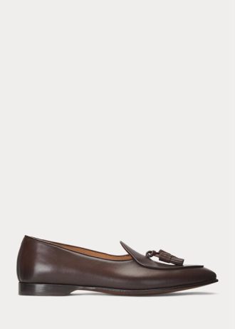 Sapatos sociais masculinos Ralph Lauren Belvin em couro de bezerro marrom escuro