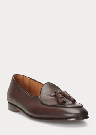 Sapatos sociais masculinos Ralph Lauren Belvin em couro de bezerro marrom escuro