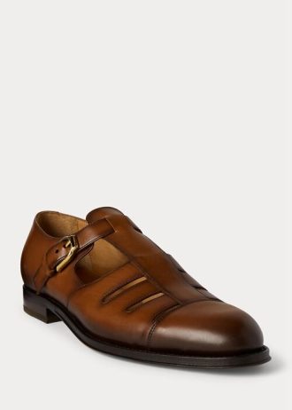 Sapatos sociais masculinos Ralph Lauren em couro de bezerro polido estilo pescador marrom