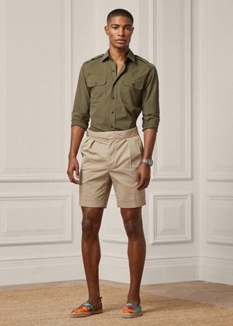 Shorts chino masculino Ralph Lauren com ajuste elástico cáqui