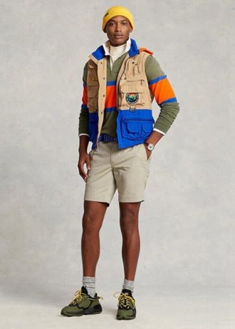 Shorts chino masculino Ralph Lauren stretch com ajuste reto cáqui