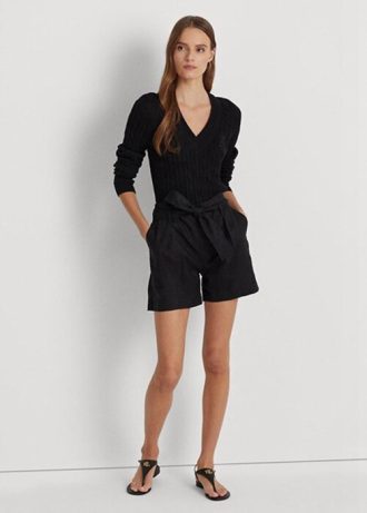 Shorts de linho com cinto Ralph Lauren feminino preto