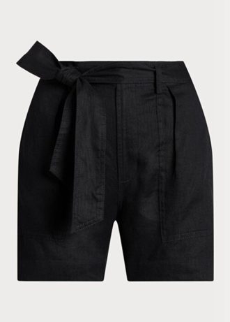 Shorts de linho com cinto Ralph Lauren feminino preto
