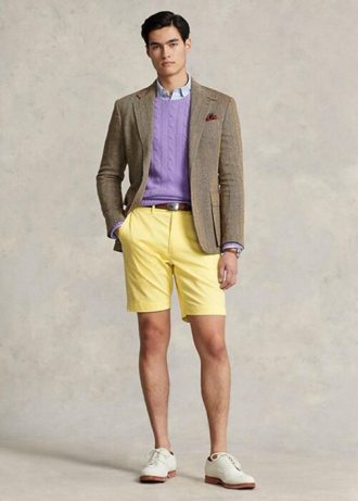 Shorts de sarja elástica Ralph Lauren Tailored Fit masculino amarelo