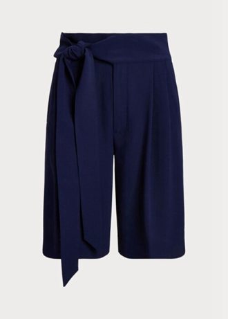 Shorts Ralph Lauren plissados  Georgette de perna larga feminino azul marinho