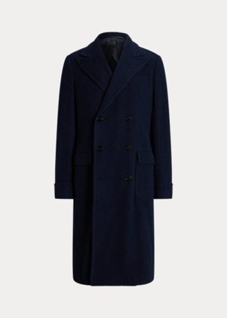 Sobretudo Ralph Lauren masculino azul-marinho escuro, feito à mão, de lã espinha de peixe