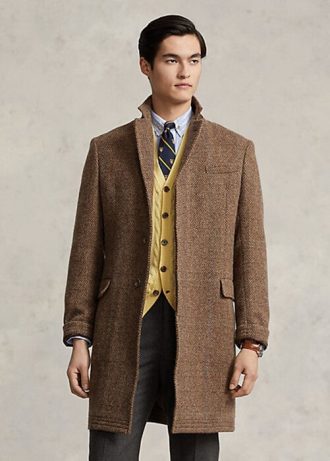 Sobretudo Ralph Lauren Masculino Leve de Lã com Acabamento em Espinha de Peixe Marrom
