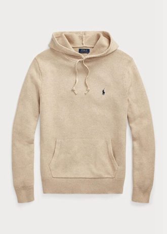 Suéter com capuz de algodão texturizado Ralph Lauren masculino bege