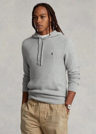 Suéter com capuz Ralph Lauren de algodão texturizado cinza masculino