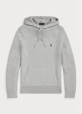 Suéter com capuz Ralph Lauren de algodão texturizado cinza masculino
