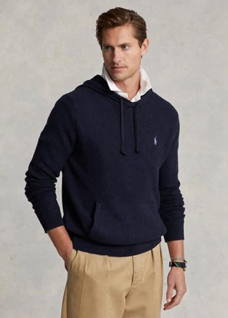 Suéter com capuz Ralph Lauren de algodão texturizado masculino azul marinho