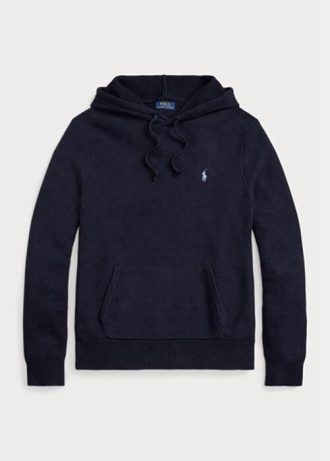 Suéter com capuz Ralph Lauren de algodão texturizado masculino azul marinho