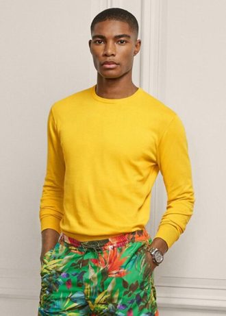 Suéter de gola redonda de algodão Ralph Lauren masculino amarelo