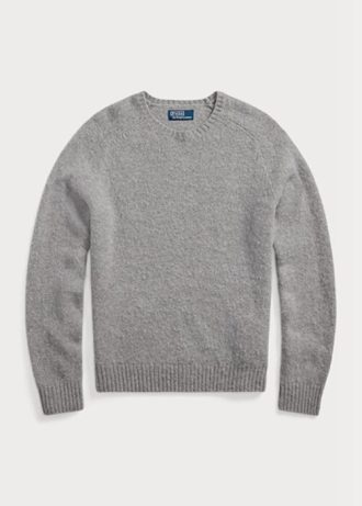 Suéter de lã com gola redonda e patch de camurça Ralph Lauren cinza masculino