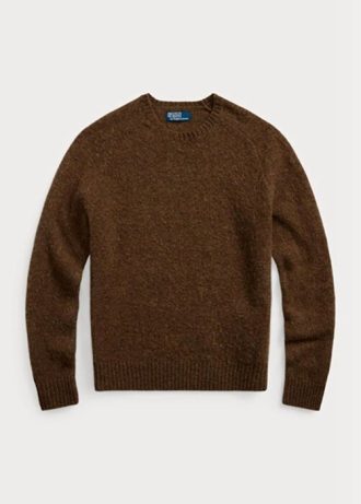 Suéter de lã com gola redonda e patch de camurça Ralph Lauren masculino marrom