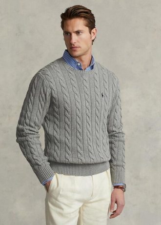 Suéter de malha de algodão Ralph Lauren cinza masculino