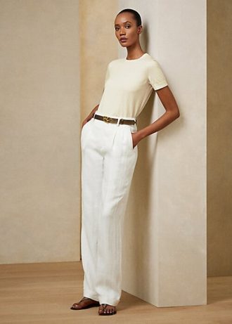 Suéter de manga curta Ralph Lauren Cashmere Jersey feminino creme